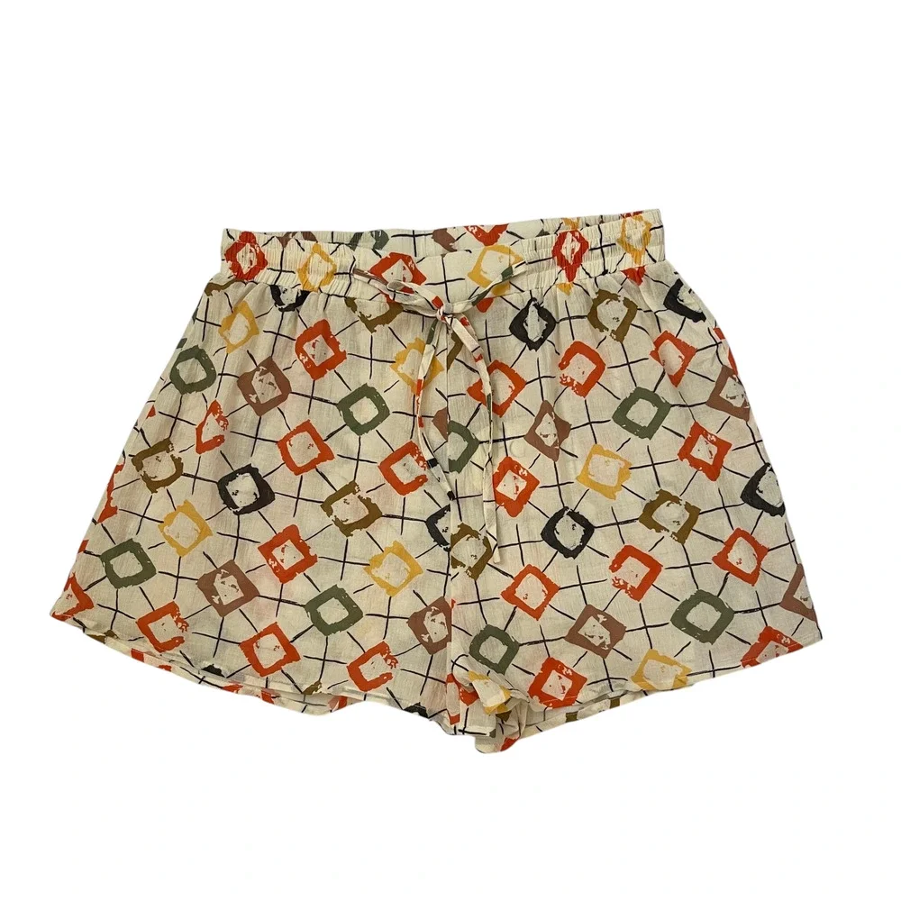 NWT VRG GRL Shorts - Multicolor Geometric Print - Cream Orange Green - Size 12